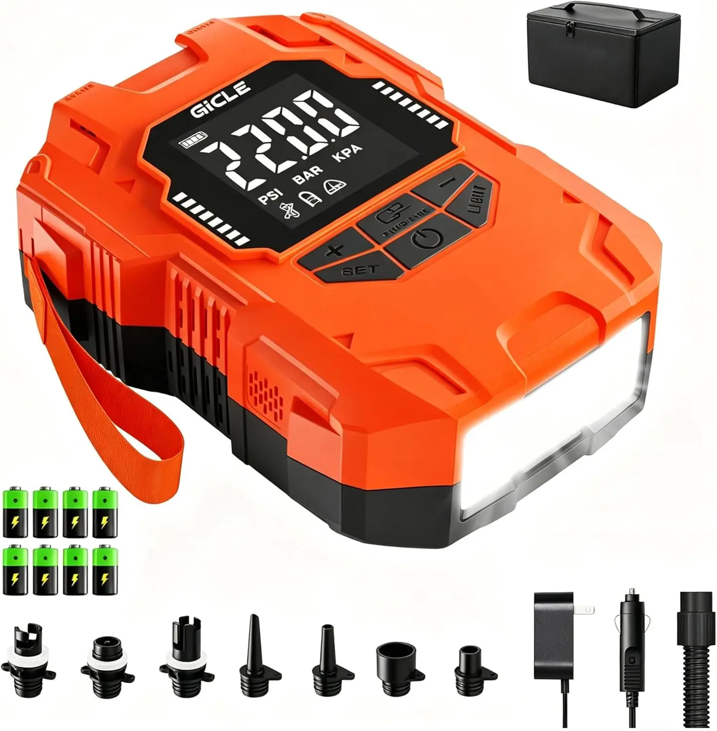 

22PSI Dual Power Electric SUP Pump with Battery & 12VDC, Auto-Off Fast Charging for Inflatable Paddle Boards Kayak Tent Camping