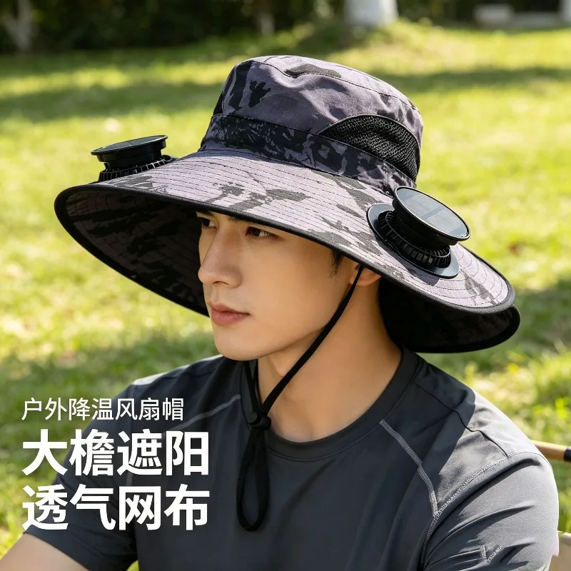 Solar and USB Switchable Charging Wide Brimmed Hat Sun UV Protection Outdoor Hat for Fishing Hiking Camping