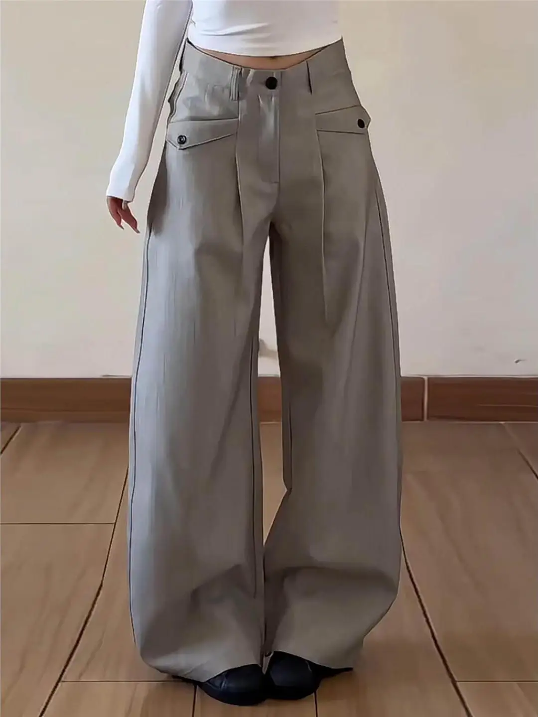 

Faionable ey Wide Leg Suit Pants Casual Commuter Sle for Men And Women Simple Drapey American Retro Design