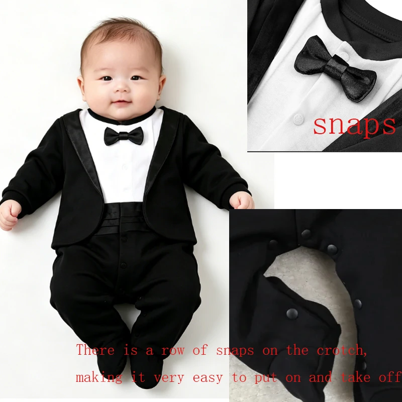 Traje de esmoquin para bebé recién nacido, pelele con pies, disfraz de jefe para bebé, accesorio de fotografía para sesiones de recién nacidos, baby shower