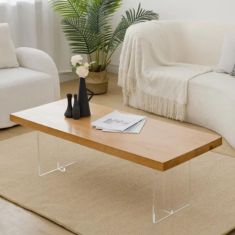 

Japanese-style solid wood acrylic suspended coffee table household living room low table small apartment tea table log kang
