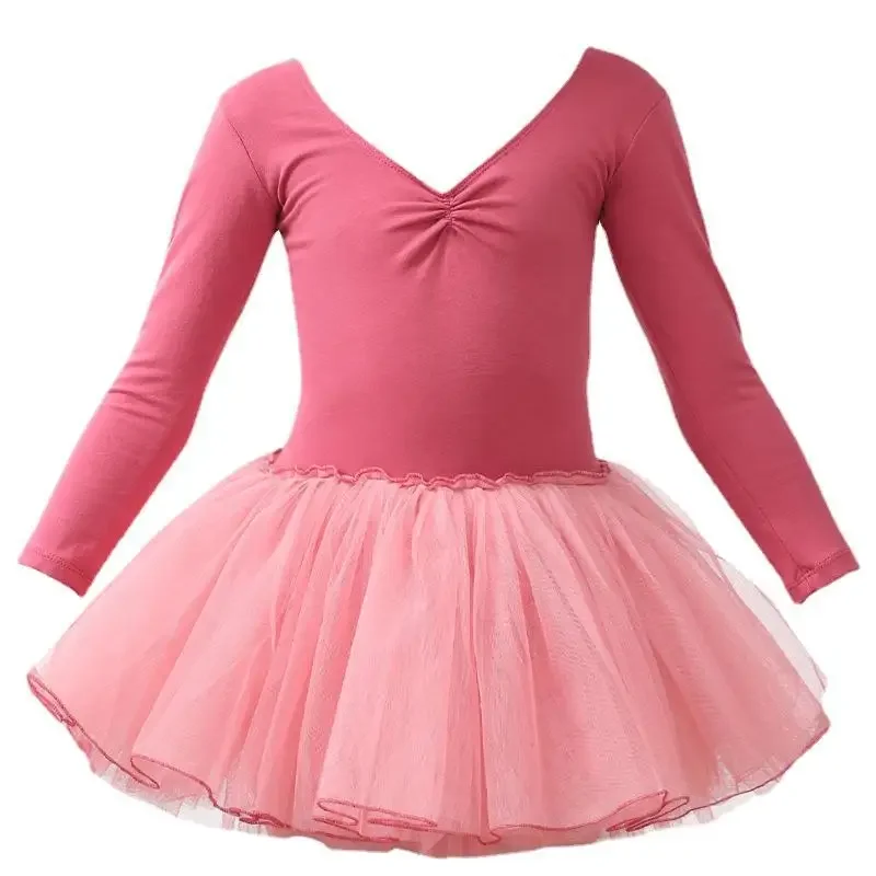 B028 Children's dance dress training dress Summer short sleeve girls Ballerina princess dress bean sand color one-piece open da