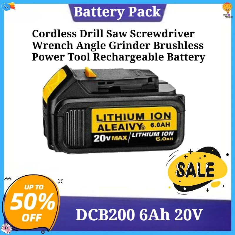 

DCB200 6Ah 20V Lithium Ion Battery Cordless Drill Saw Screwdriver Wrench Angle Grinder Brushless Power Tool Rechargeable Battery