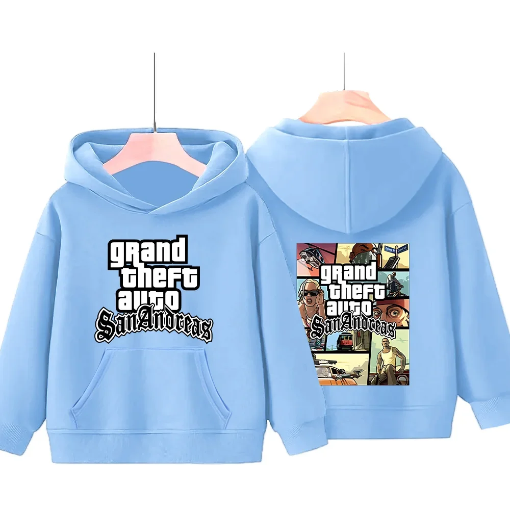 Nowy Grand Theft Auto San Andreas Bluzy z nadrukiem Cool Boy Girl Y2K Bluzy dziecięce Pullover Kreatywny trend Odzież dziecięca Top