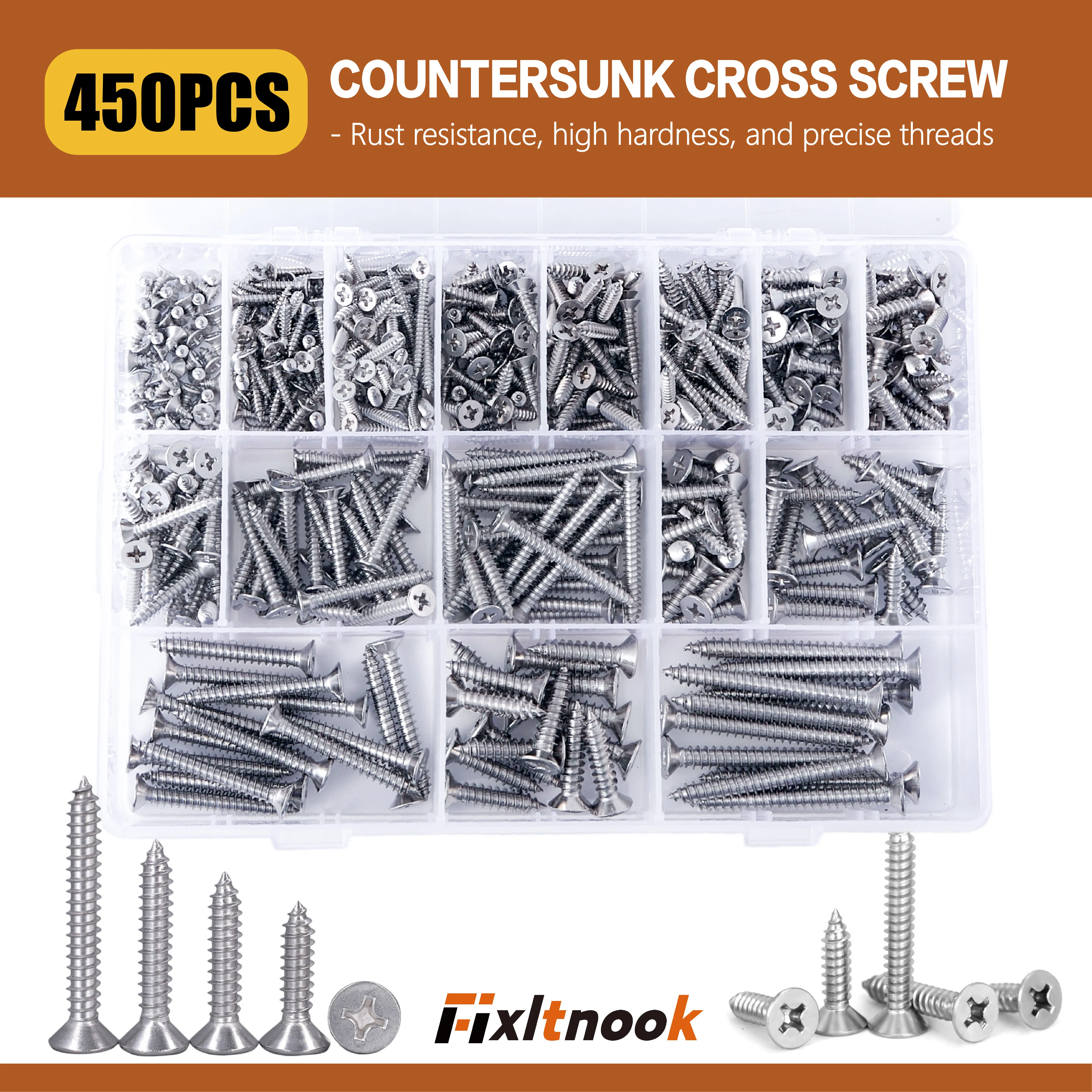 450 pezzi, set di viti per legno in acciaio inossidabile 304, vari modelli come #   4 #   6 #   8 #   10 #   12