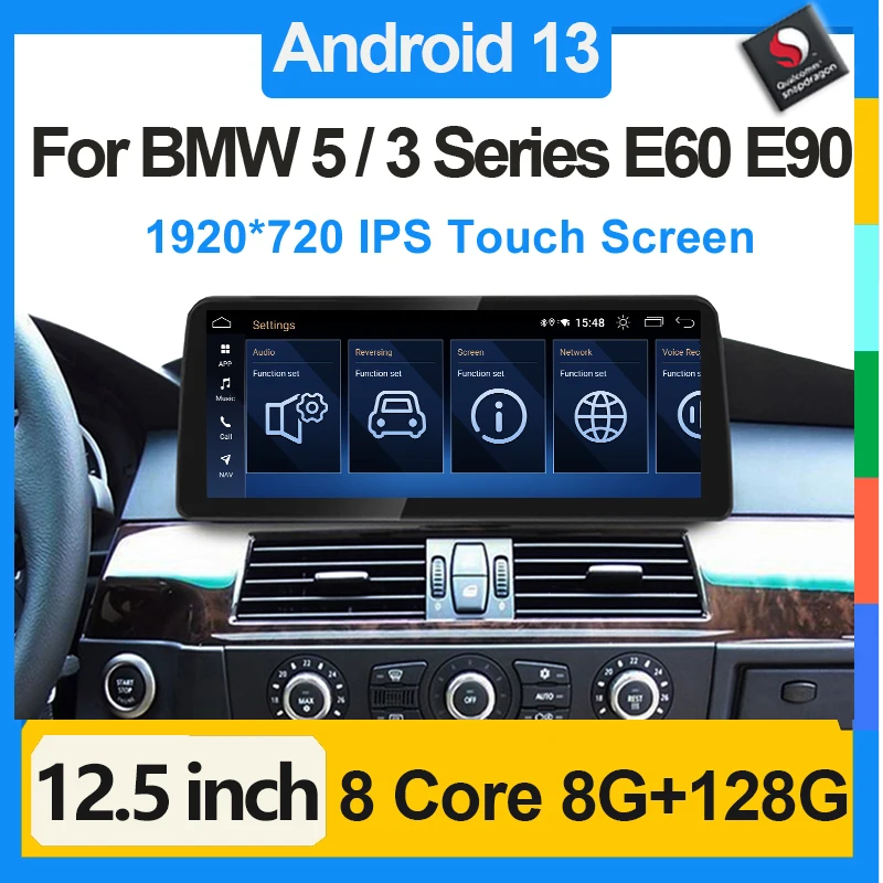 Qualcomm Android 13 GPS Navigation System Multimedia Video Player Car Carplay for BMW 3 Series E90 E91 5 Series E60 E61