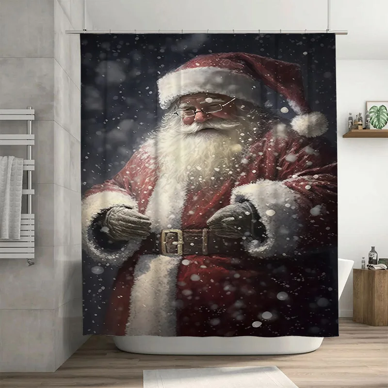 

Tuniu Очаровательный Санта-Клаус Рождественская занавеска для душа для ванной комнаты Праздничный праздничный декор Веселая новинка Водонепроницаемый тканевый фон