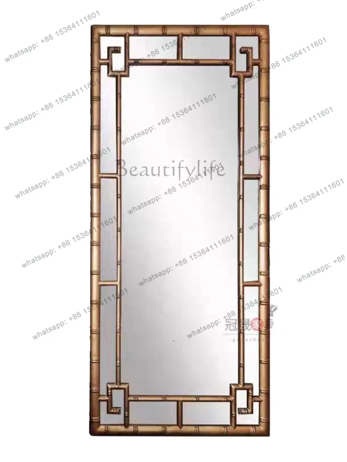 LS retro floor-to-ceiling full-body mirror French medieval home living room entrance bamboo fitting mirror