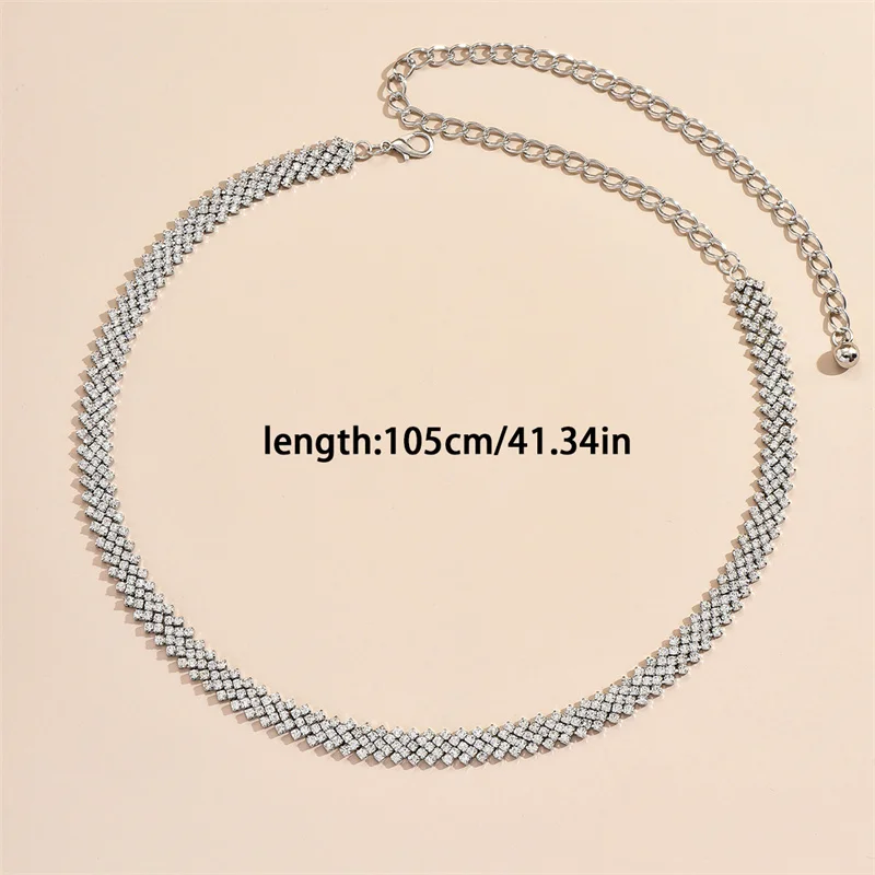 لامعة حجر الراين المرأة الخصر حزام على شكل سلسلة أنيقة طويلة رقيقة قابل للتعديل سلسلة معدنية لسيدة معطف على شكل ثوب حزام الزخرفية #5