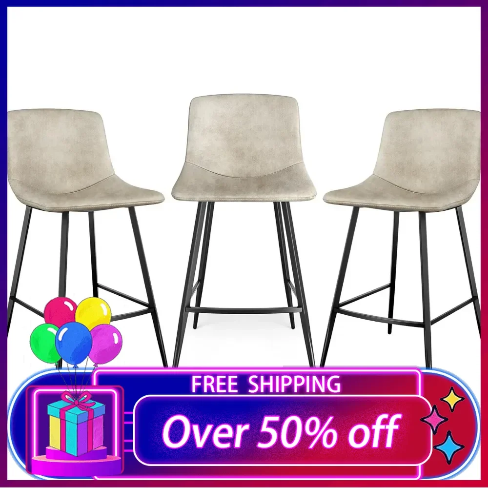 

600 lbs Counter Height Bar Stools Set of 3,24 Inch Barstools with Back, Bar Chairs with Metal Legs for Kitchen Island,Party Room