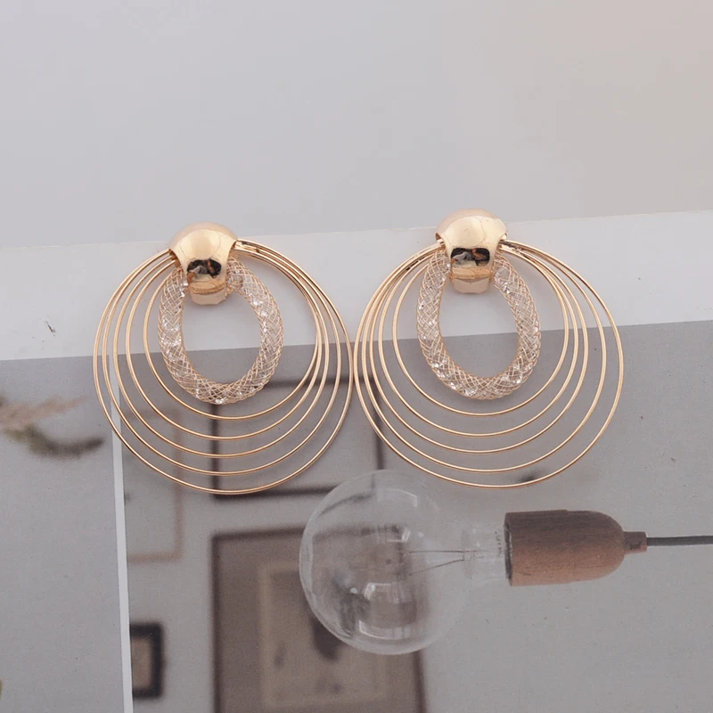 Big Round Multilayer Circles Drop Earrings Wire Spiral Geometric Metal Exaggerated Wedding Party Jewelry Pendientes