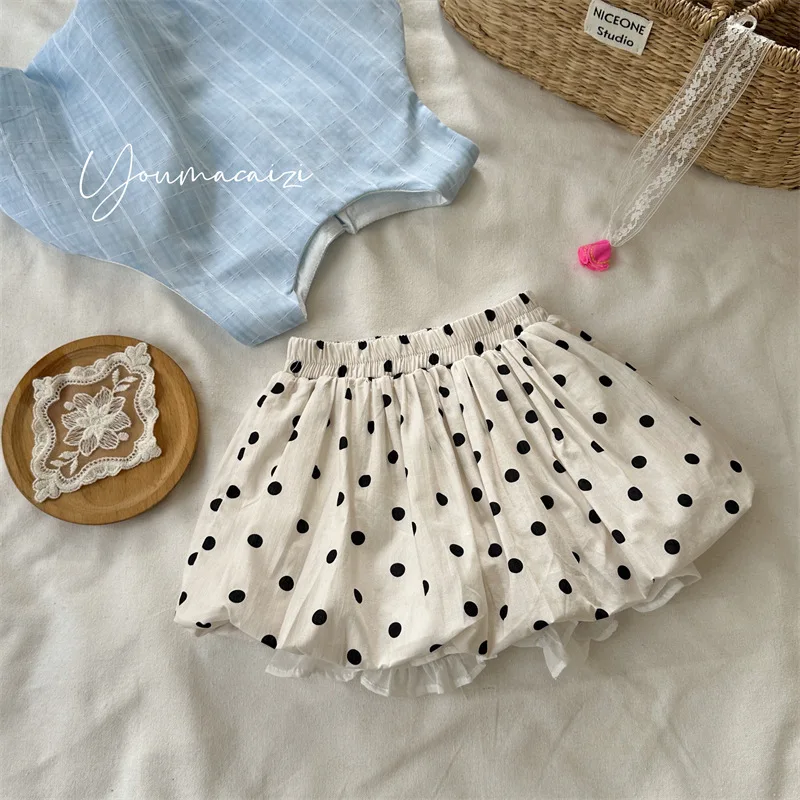 BELLBELL Summer Kids Girls Culottes Infant Baby Girls Lace Lining Shorts Thin Dot Printed Toddler Girls Shorts 1-6Y Girls Shorts