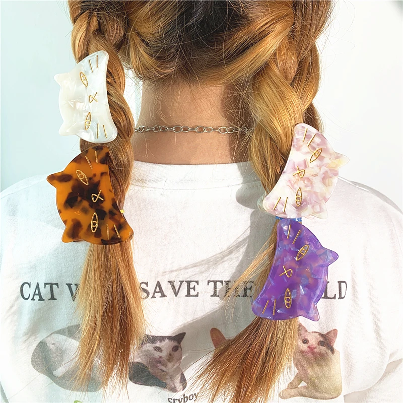 New Cute Cat Hairpin Acetate Tortoiseshell Hairpin Big Animal Hair Accessories for Women Girl Cartoon Hair Crab Clip Headwear