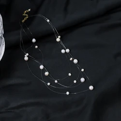 Natural Freshwater Pearl Starry Sky Four Layer Necklace Korean Women's Luxury Jewelry Fashion Women's and Girls' Gifts GN0635