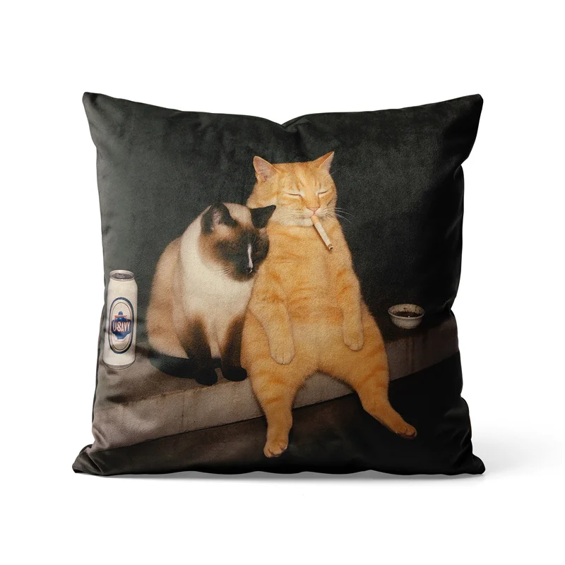 Gaslight Gatekeep Girlboss Funny Smoking Cat Meme Gen Z Joke Cigarette Throw Pillow Covers Cushion Cases Pillowcases 45cm x 45cm