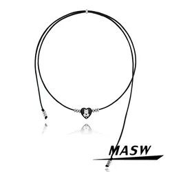 MASW Original Design Cool Style Black Heart Cute Cat Adjustable Cord Necklace For Women Girl Gift Trend Jewelry 2024 New