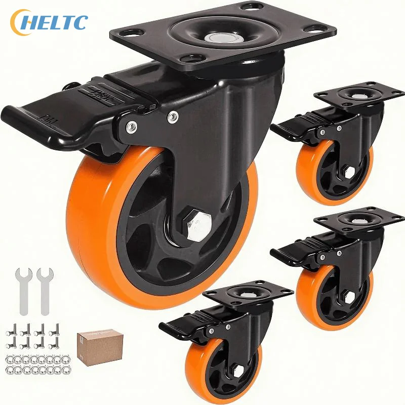 1Pcs Swivel Plate Casters With Security A/B Lock 3/4/5in PVC Furniture Caster Wheels Non-Marking For Cart Workbench