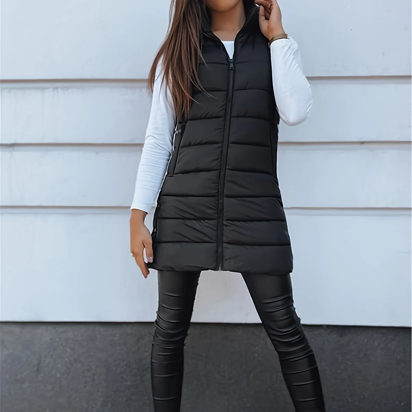 

Vests Parkas Women Sleeveless Thick Coats Zipper Slim Fit Jackets Hooded Warm Vest Solid Pockets Regular Streetwear Winter