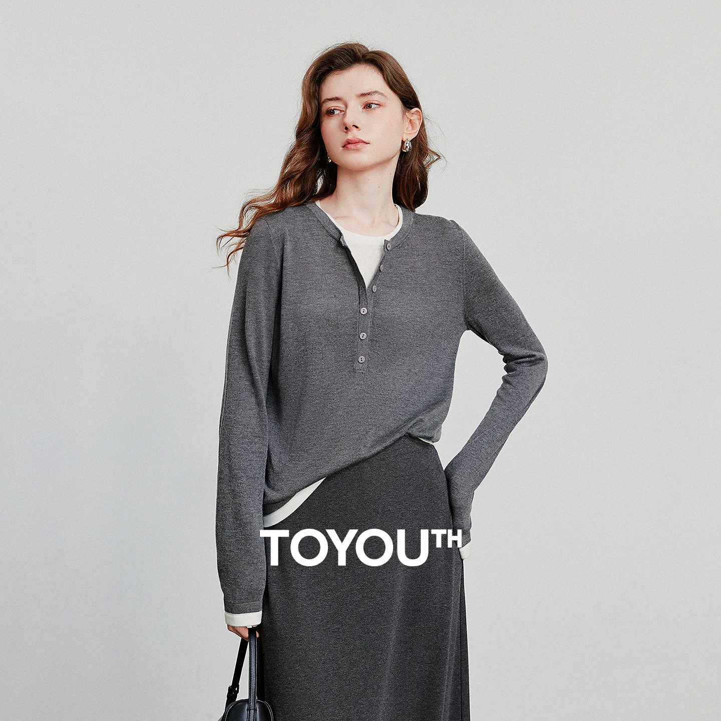 

TOYOUTH Women Knitted Shirt 2025 Autumn New Retro Color Contrast Splicing Fake Two Piece Pullover Bottom Tops