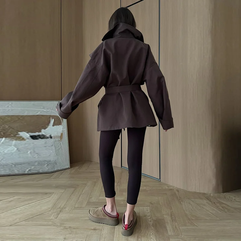 Damen-Windbreaker mit Revers und Schnürung, einreihiger Trenchcoat für Frühling und Herbst, langärmelige, schmale Jacke, neue Oberbekleidung – Detail 16
