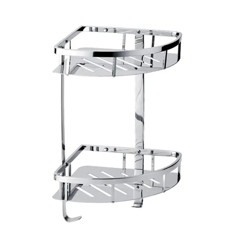 Triangle Bathroom Storage Rack Double Layer Stainless Steel Wall Shelf for Skincare Toiletries