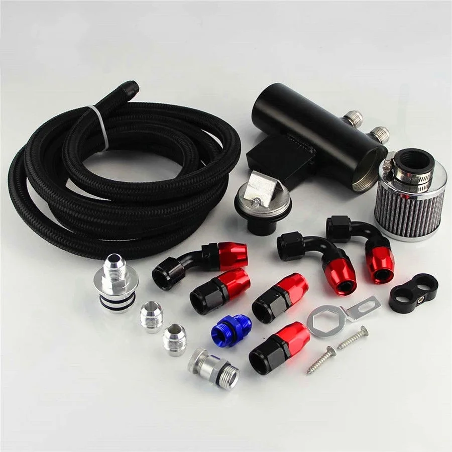 Oil Catch Can Reservoir Breather Filter Hose Fittings Kit VTEC