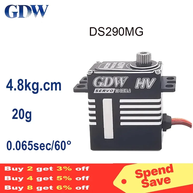 

GDW DS290MG DS290IG 6.0KG Metal Servo 5kg RC Helicopter HV Coreless Metal Servo Steel Gear Fit GAUI X3,T-REX 450/470L,SAB380