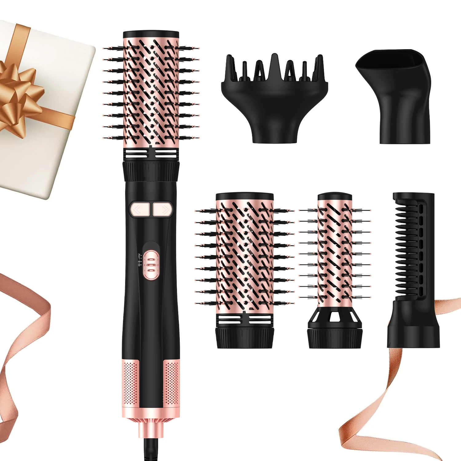 Rotating Hair Dryer Brush 5 in 1 Blow Dryer Brush Spinning Curling Brush with 2 Rotating Brushes (1.5" & 2") Hot Air Brush Style