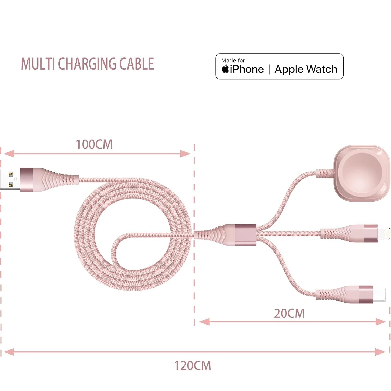 For iWatch charger Multi Charging Cable 6FT Lightning Type C USB Charger 3 in 1 Charging Wire for iPhone Android Phone and Watch