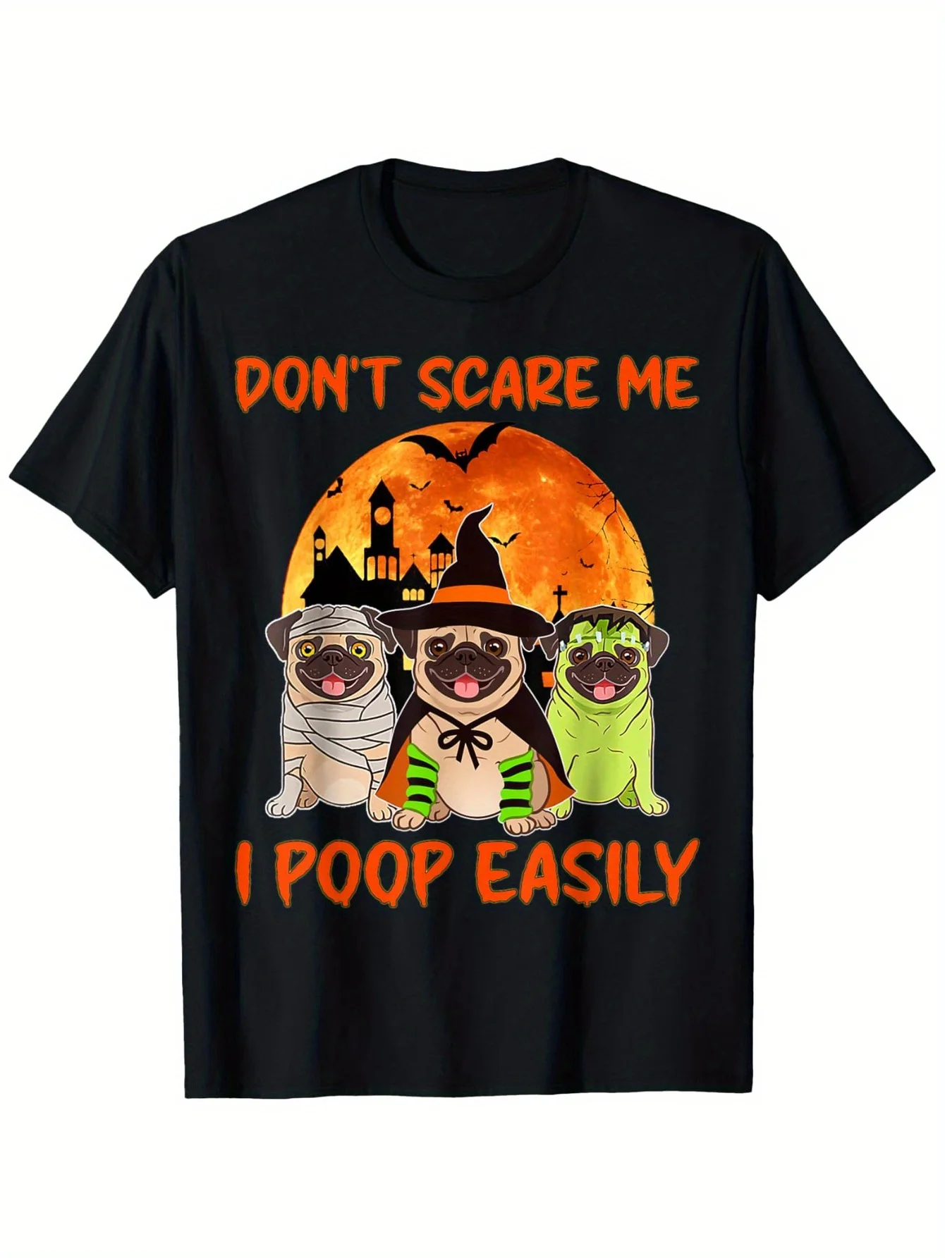 

Happy Halloween Cute Three Puppy with Pumpkin Face T-Shirt Men's Graphic Casual Round Neck T-Shirt 200g Fabric Pure Cotton