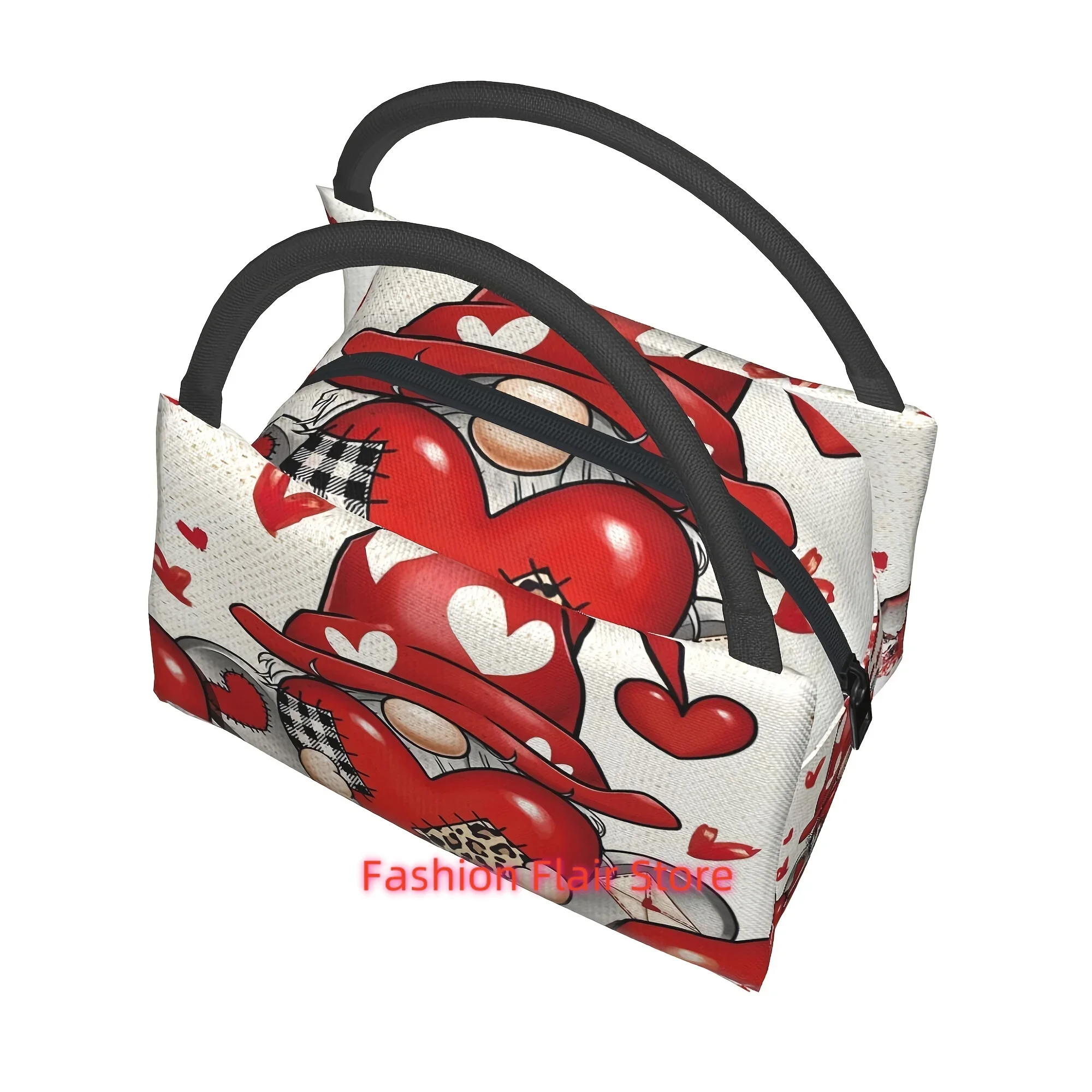 Happy Valentine's Day, Gnome Hugging Heart Pattern Reusable Cooler Bag, Portable Insulated Lunch Bag for Camping Picnic Beach Es