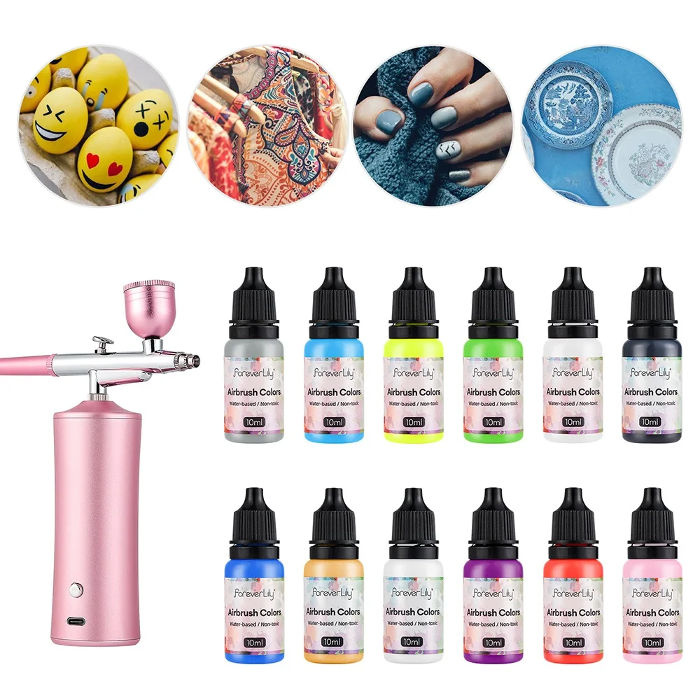 12 pezzi fai da te aerografo Nail Art inchiostri Set di inchiostri per vernice acrilica aerografo pigmenti per Spray Art stencil per unghie pittura strumenti per unghie 10ml