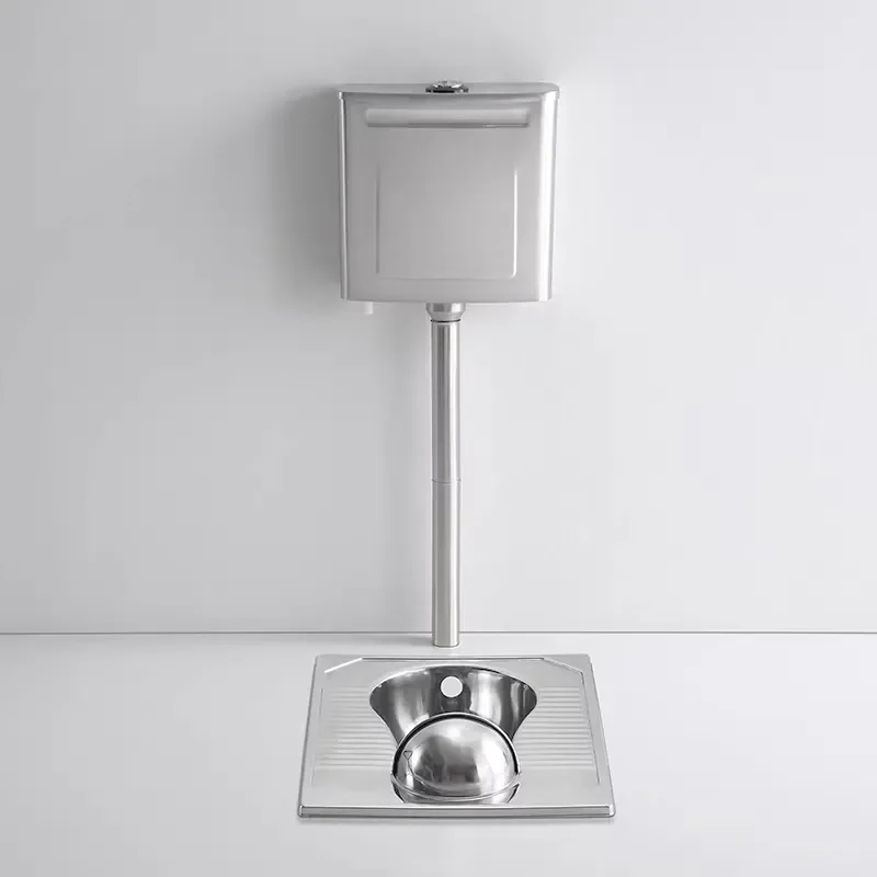 Stainless Steel Squatting Toilet Integrated Public Restroom Pan for School Bar with Front Water Barrier Urinal Pit Type