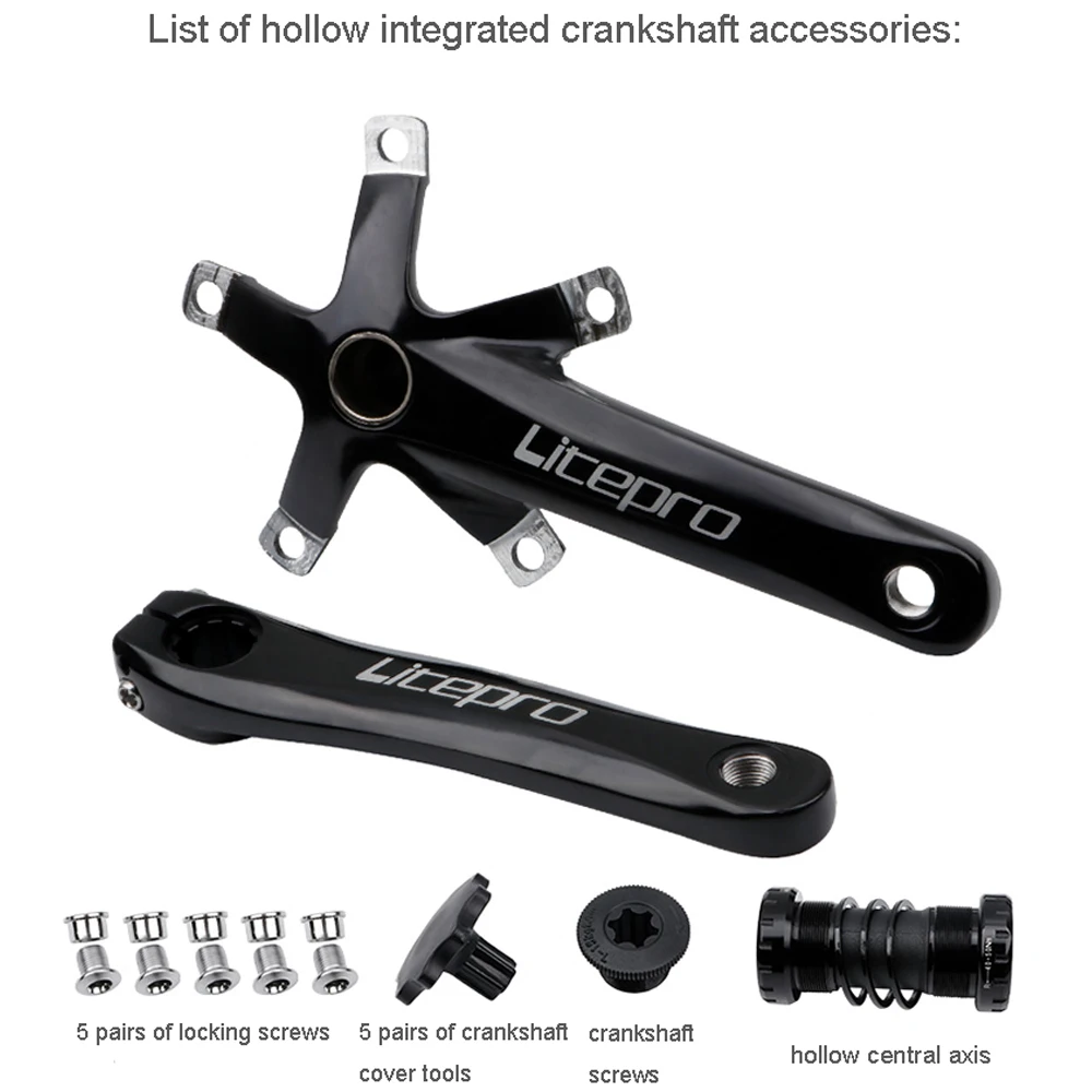 LITEPRO 5-Claw Folding Car crank Bike Crank BCD 130mm Aluminum Alloy Square Hole Crank 170mm Folding Bicycle Crankset Part Black