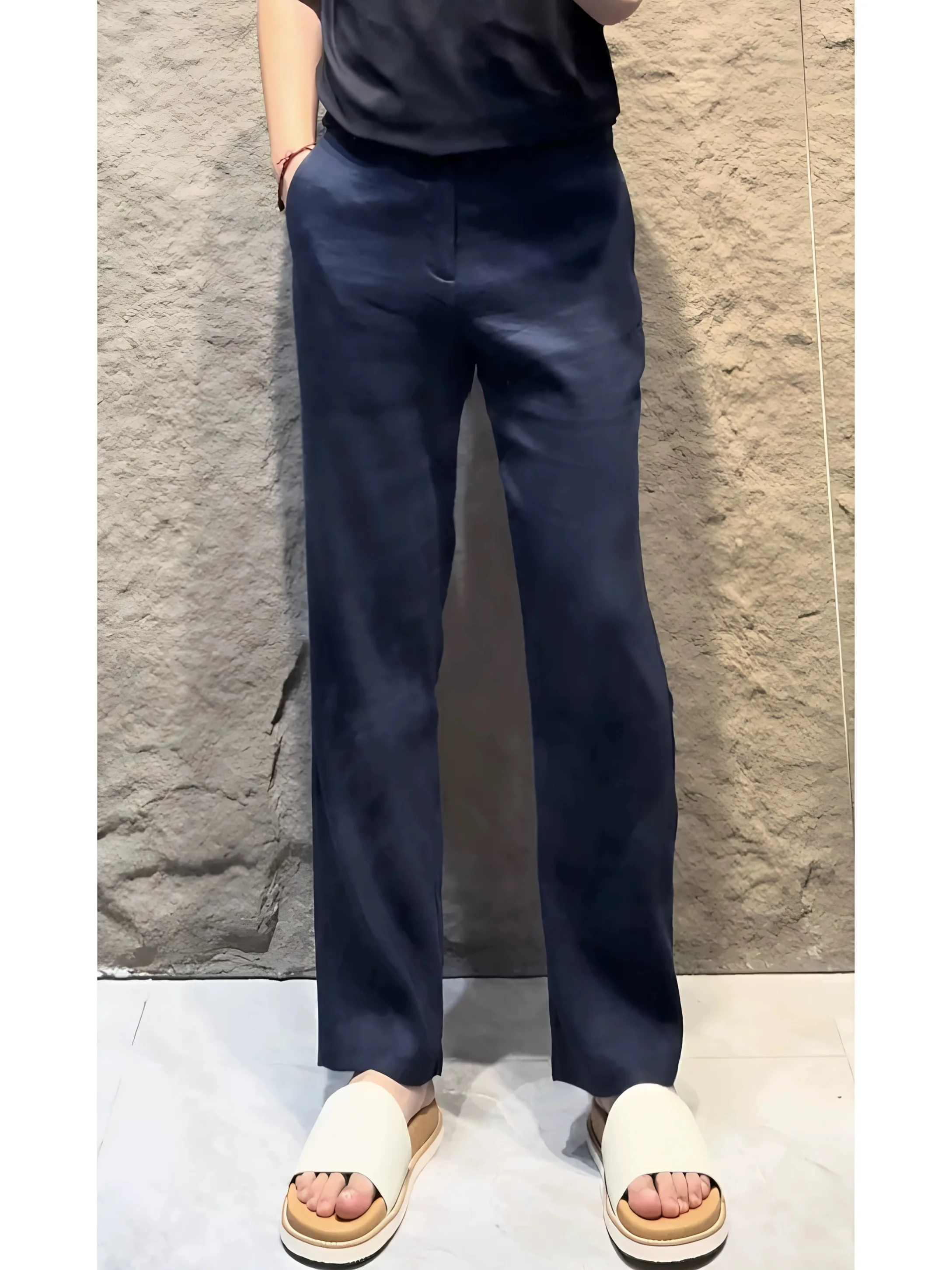 Men's Casual Straight Leg Pants Loose Fit Thin Cotton Polyester Blend No Brand mid Waist Zipper Fly Comfortable Summer Wear
