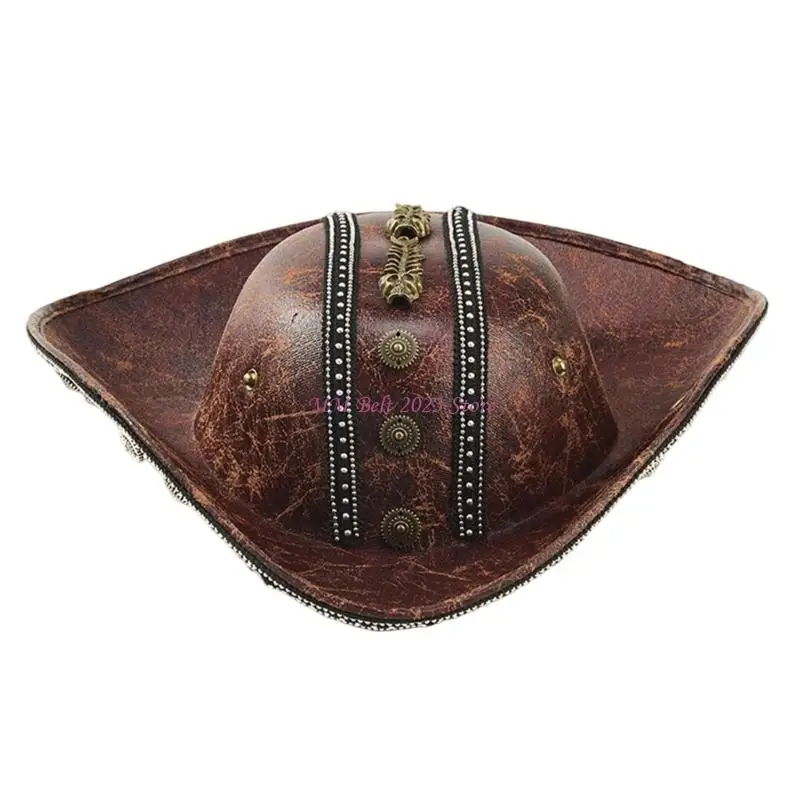 49ME Eye Catching Pirate Hat With Detailed Skull And Gear Embroidery for Halloween