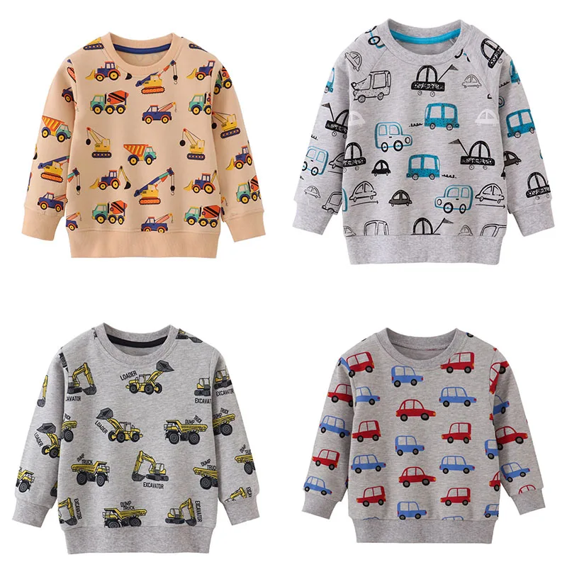 

All Printed Cars Long Sleeve Boys Sweatshirts Shirts 2-7T Autumn Spring Kids Hooded Children's Clothes Baby Sport Shirts