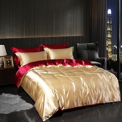 Luxury Satin  Bedding Set With Flat Sheet Duvet Cover High End Bedding Set  High Density Satin  Solid Color Bedding