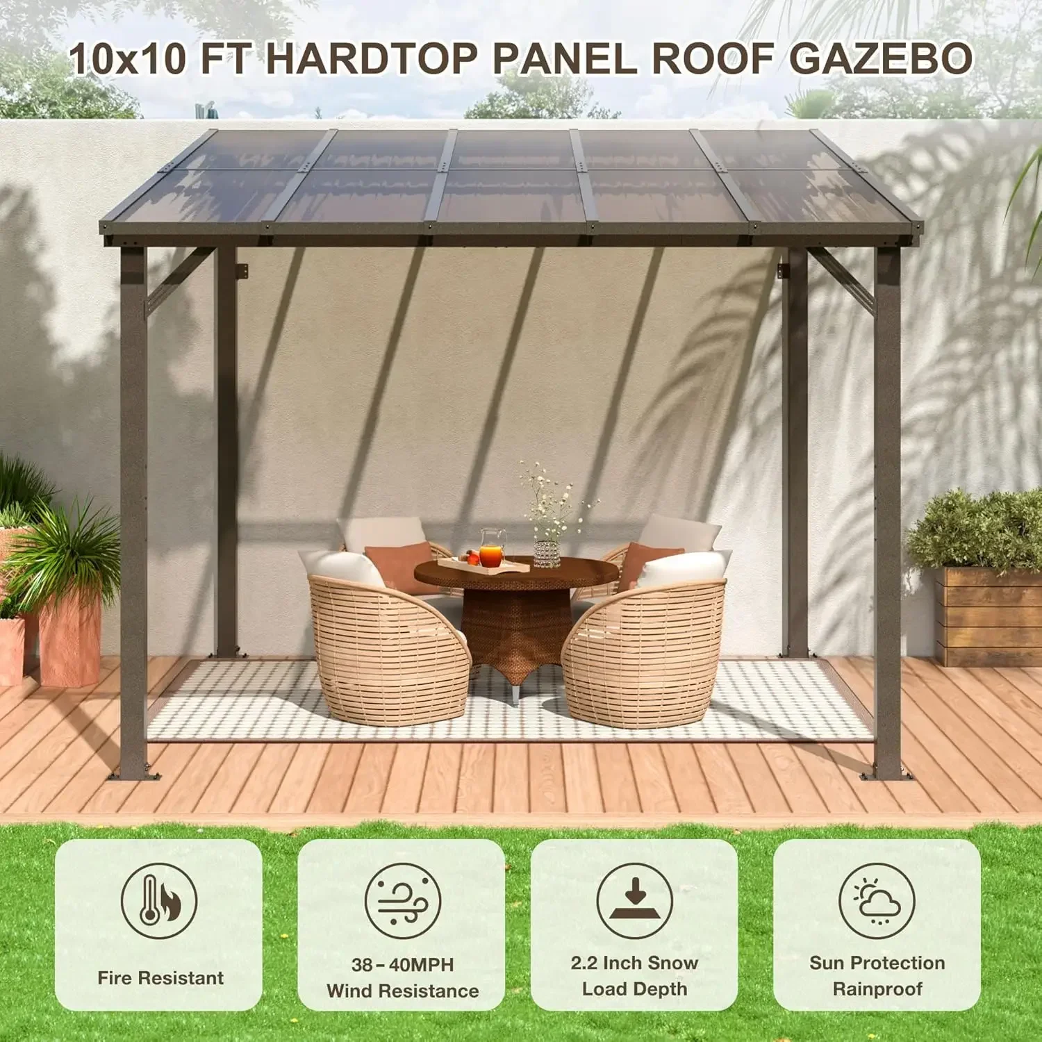 10' x 10' Gazebo, Outdoor Gazebos on Clearance with Aluminum Frame, Wall Mounted Gazebo & Pergola