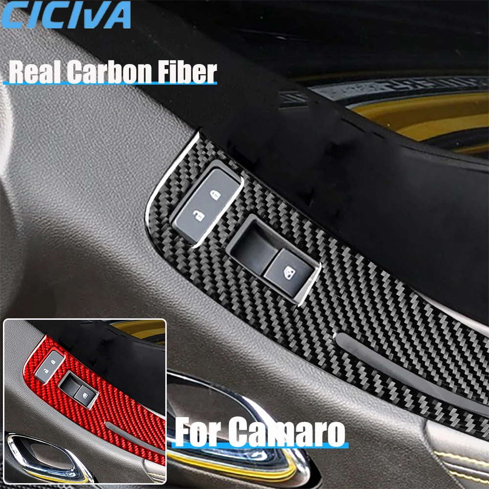 

Real Carbon Fiber Car Accessories Window Lifting Panel Trim Decorative Cover Soft Sticker For Chevrolet Camaro 5th Gen 2012-2015