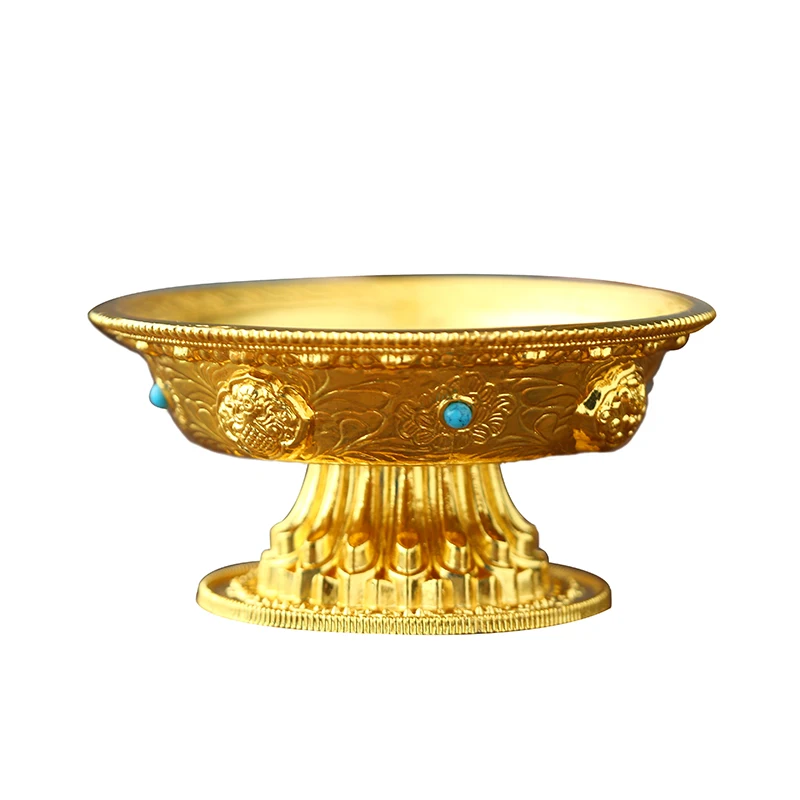 Buddha Front Eight Auspicious Symbols Copper Alloy Gilding Buddish Prayer Set Plate Fruit Plate Lotus Fruit Plate