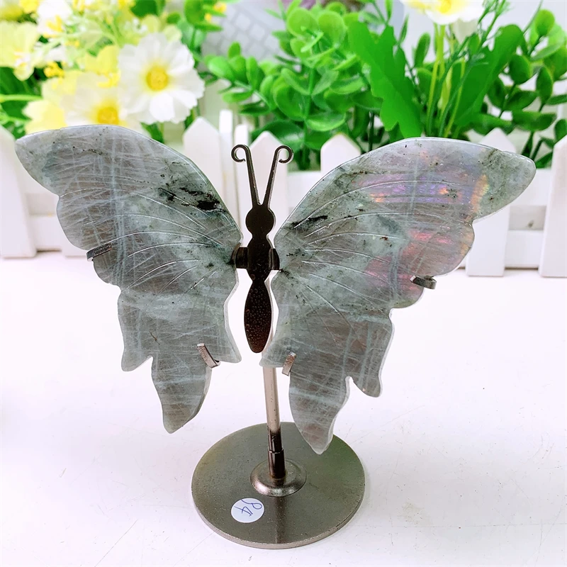 Natural Labradorite Butterfly Wings Crystal Crafts Healing Gemstone Girl Birthday Present Home Decoration 1Pair