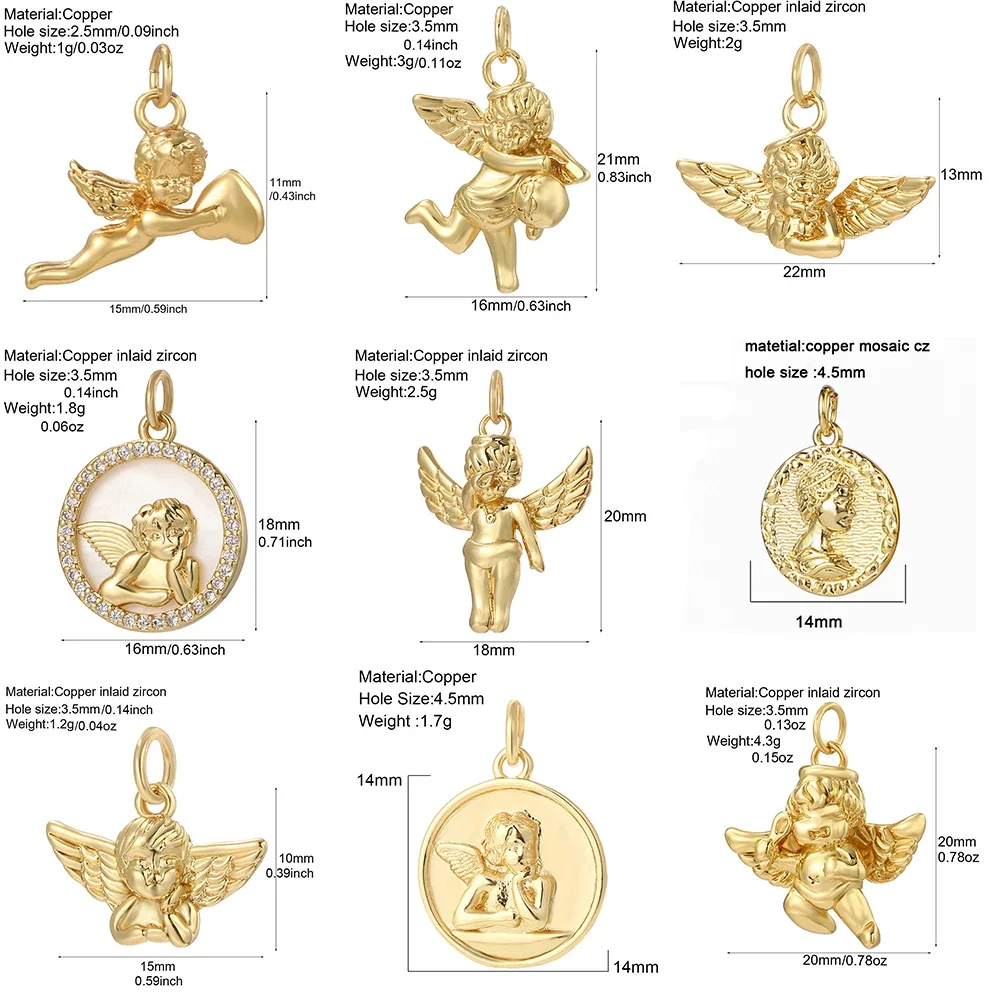 Cute Angel Wings Girl Charms per la creazione di gioielli orecchini fai da te di alta qualità collane bracciali portachiavi ciondolo Color oro