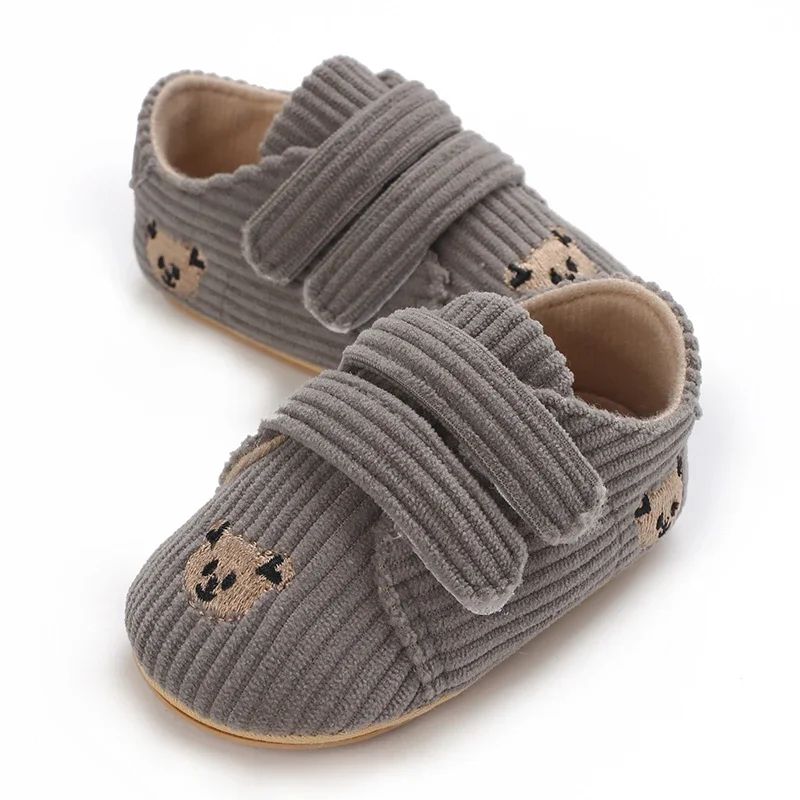 0–18 Monate Baby-Sneaker mit Bären-Stickerei für Jungen und Mädchen, Lauflernschuhe für Kleinkinder, weiche Sohle, Cord, lässige Babyschuhe – Detail 10