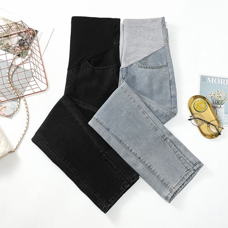 New Denim Maternity Women Straight Jeans Splits Loose Belly Pants Clothes for Pregnant Women Casual Pregnancy Trousers