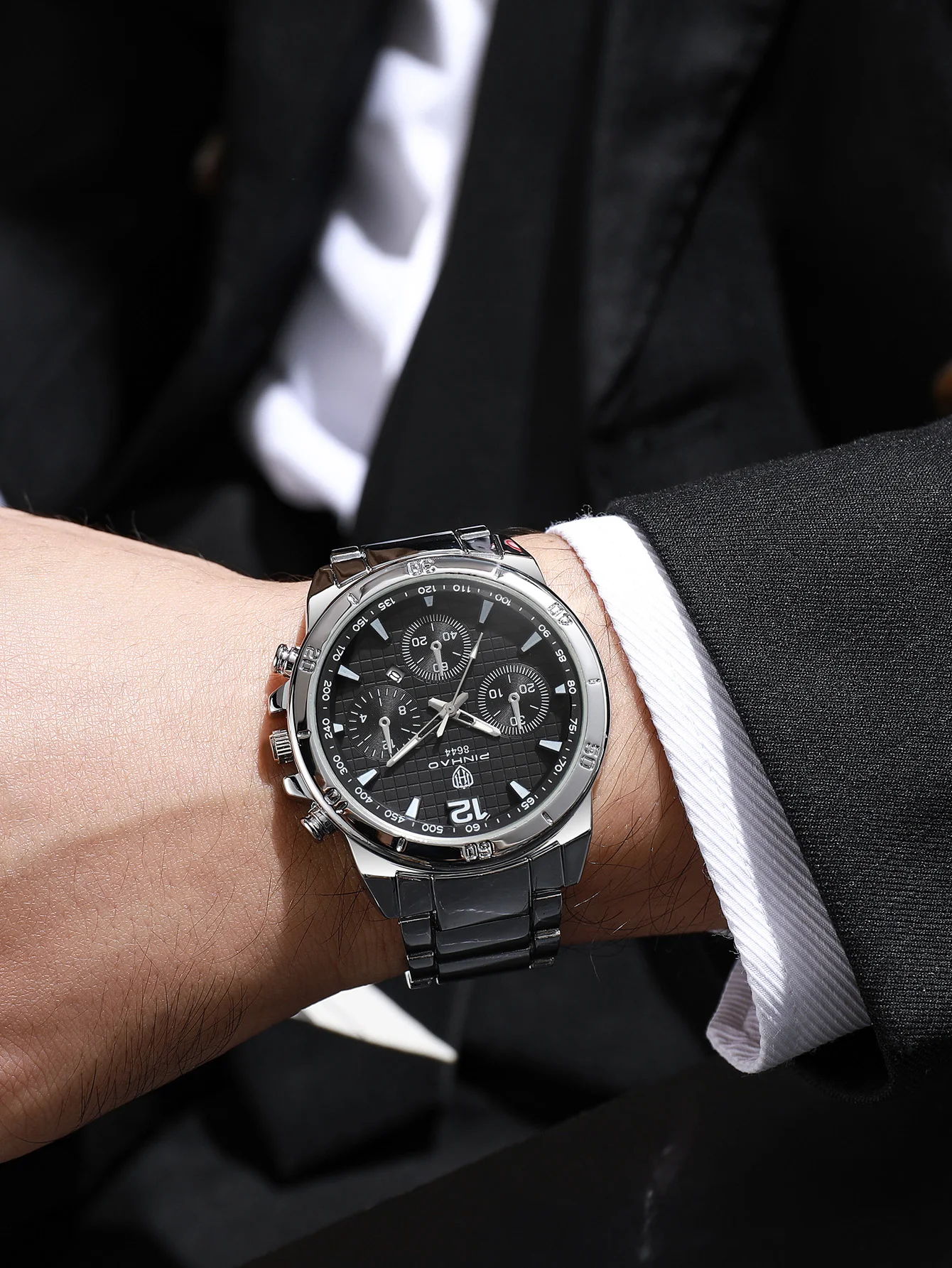 

Men's Stainless Steel Chronograph Watch - Waterproof Business Wristwatch with Calendar & Multi-Function for Casual & Formal Occa