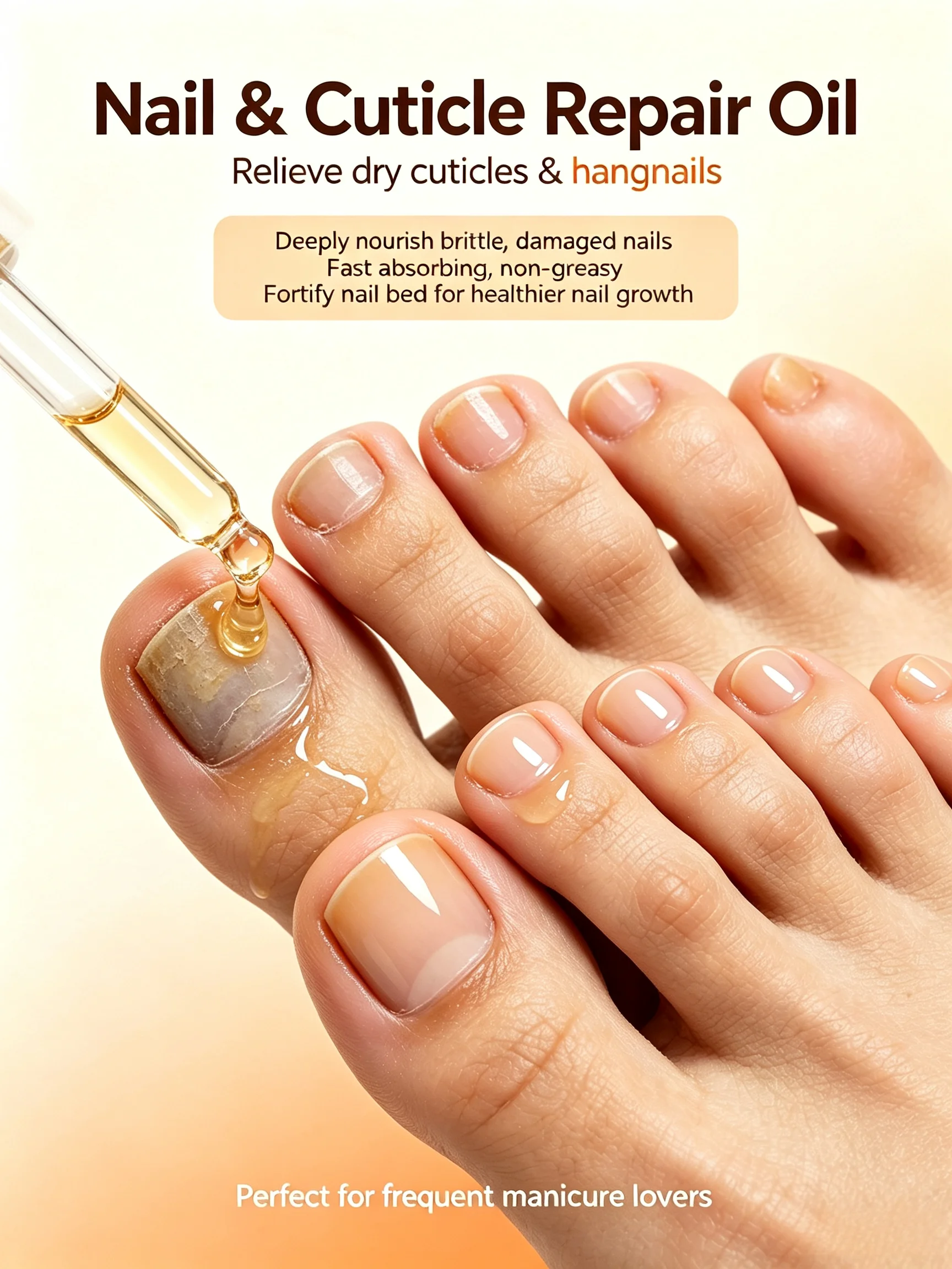 Toenail Repair Essential Oil for Brittle Damaged Nail, Fast Absorb Non-Greasy Nail Cuticle Oil for Dry Cuticle & Hangnail Care