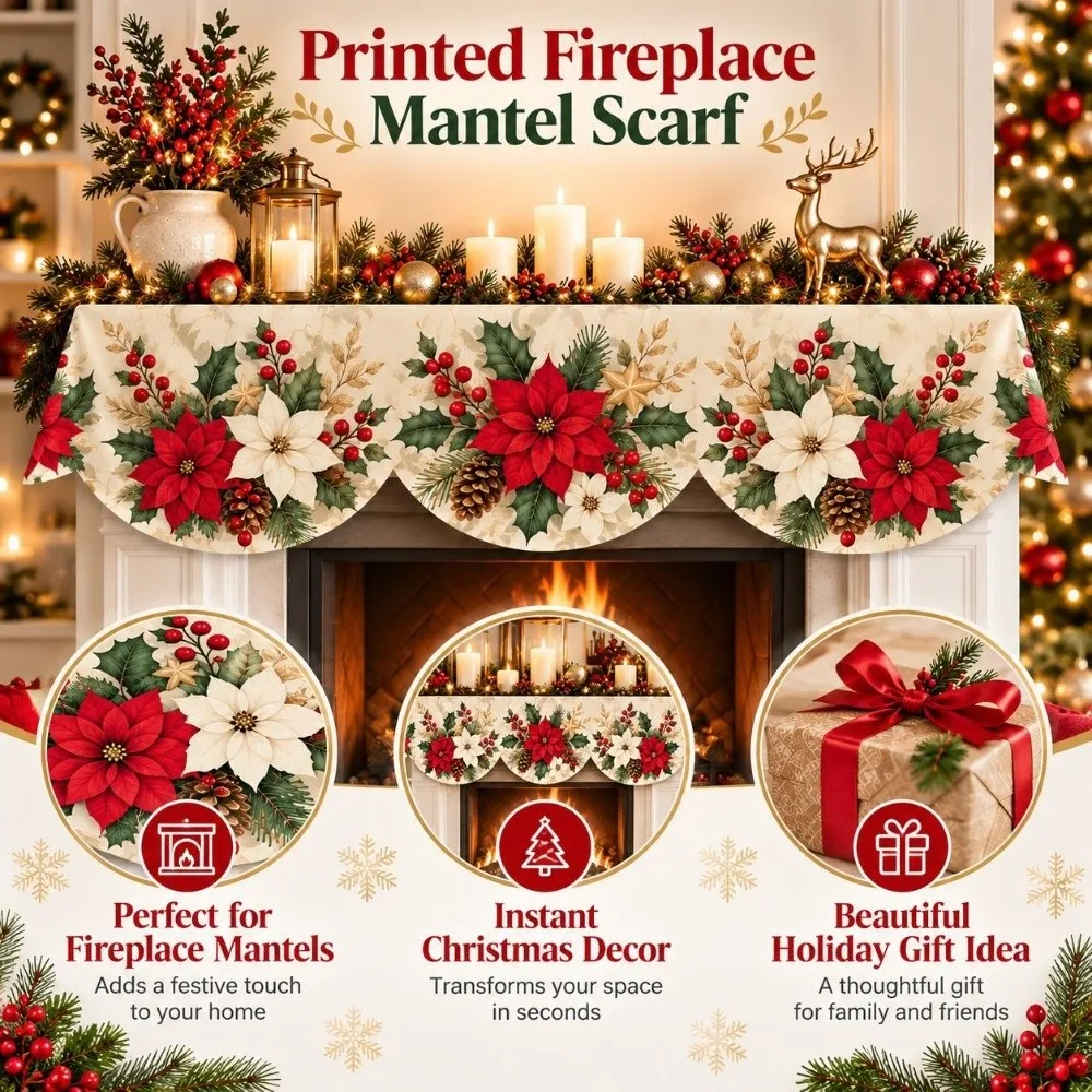 Non-slip Christmas Fireplace Scarf Stain-resistant Decorative Xmas Fireplace Cover Festive Atmosphere Multi-functional
