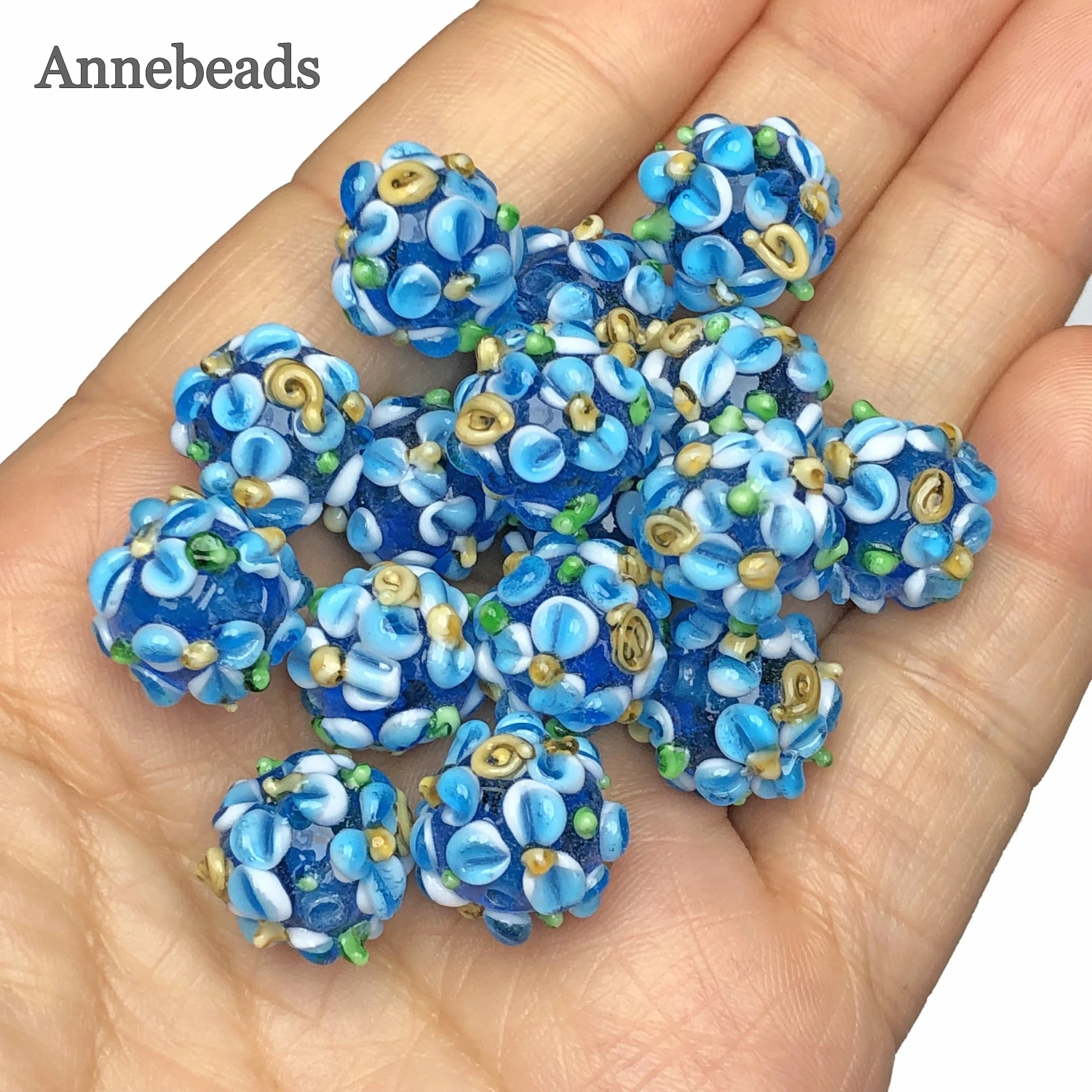 12mm Large Murano Blue Flower Lampwork Glass Loose Spacer Beads For Jewerly Making Diy Bracelet Pendant Earrings Accessories