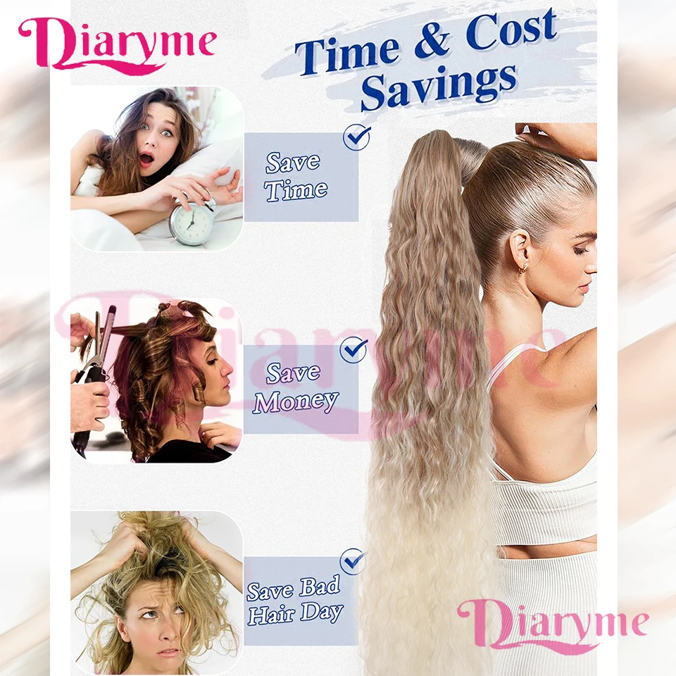 Perruque synthétique de 90 CM avec cordon de serrage, longue et ondulée, queue de cheval bouclée, adaptée aux dames principiantes à porter dans les Festivals quotidiens